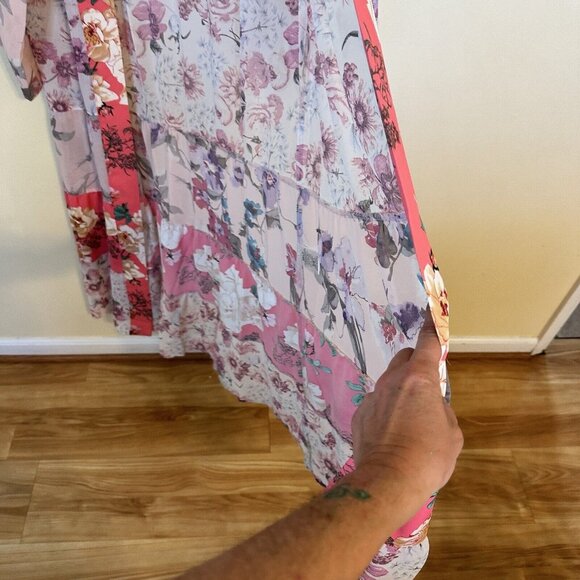 Kori Womens Pink Floral Kimono Maxi Open Front Dress Cover Up Top NWT Large - Picture 5 of 11